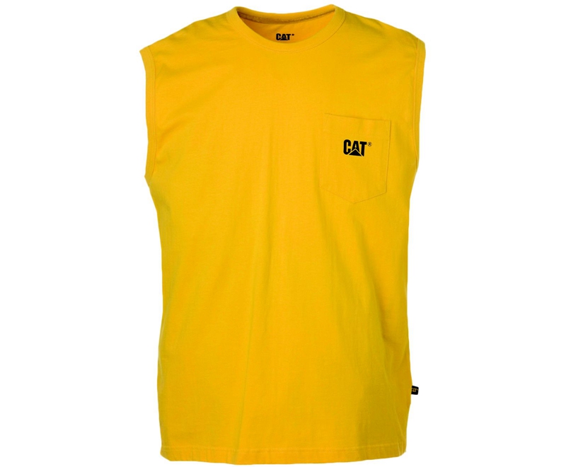 Caterpillar Trademark Ermeløse Pocket T-skjorte Herre Gul | JSITB-1826